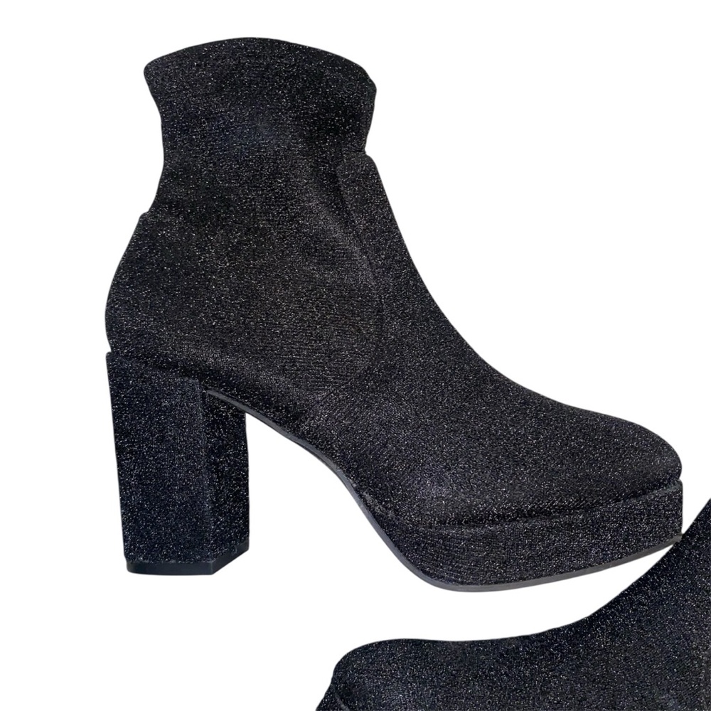 Mari A Gitsie Black Shimmer Platform Chunky Heel Ankle Boot 7M